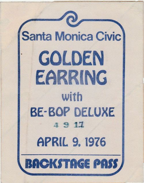 Golden Earring backstagepass April 09 1976 Santa Monica - Civic Auditorium